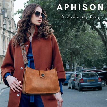 Жіноча кросбоді сумка APHISON середнього розміру, коричнева, з широким ременем, хобо, на плече, з екошкіри, 2 ремені, відділення для карток, для подорожей