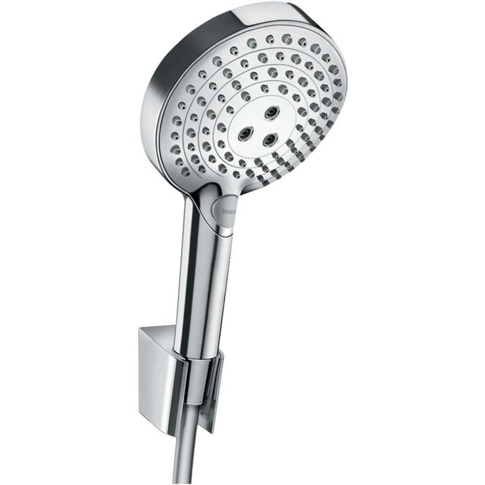 Душова лійка hansgrohe Raindance Select S 120 з тримачем, 3 режими струменя, PowderRain, білий/хром, з шлангом 1,25 м