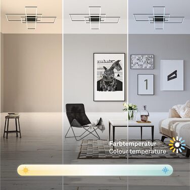 BRILONER LED стельова лампа з пультом, диммована, регульована температура світла, для вітальні, спальні, кухні, 104x42x10 см, чорна