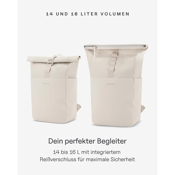 Рюкзак Kapten & Son Lund Basic 14-16 л, ролтоп, для подорожей, навчання та роботи, з відділенням для ноутбука 14'', унісекс, колір пісочний