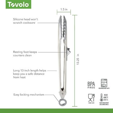 Кухонні щипці Tovolo Top Grip з підставкою, зручний замок, термостійкі силіконові насадки без BPA, сірі