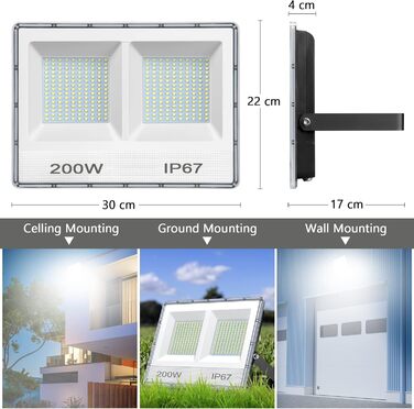 YIQIBRO LED прожектори для вулиці 50Вт, 2шт, 5000Лм, 7000K холодне світло, IP67, водонепроникні, для саду, гаража, двору, тераси