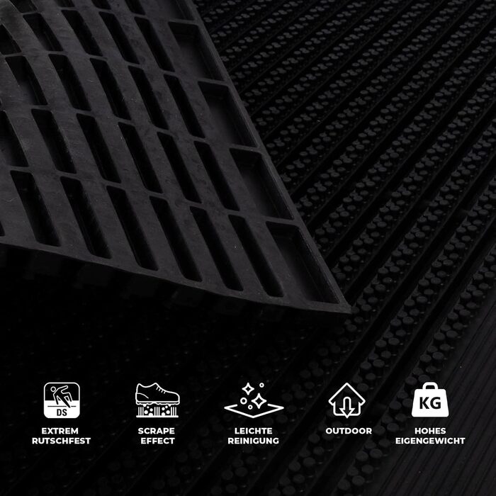 Гумовий килимок для взуття Floordirekt 60x90 см – грязезахисний вуличний та внутрішній килимок для дверей