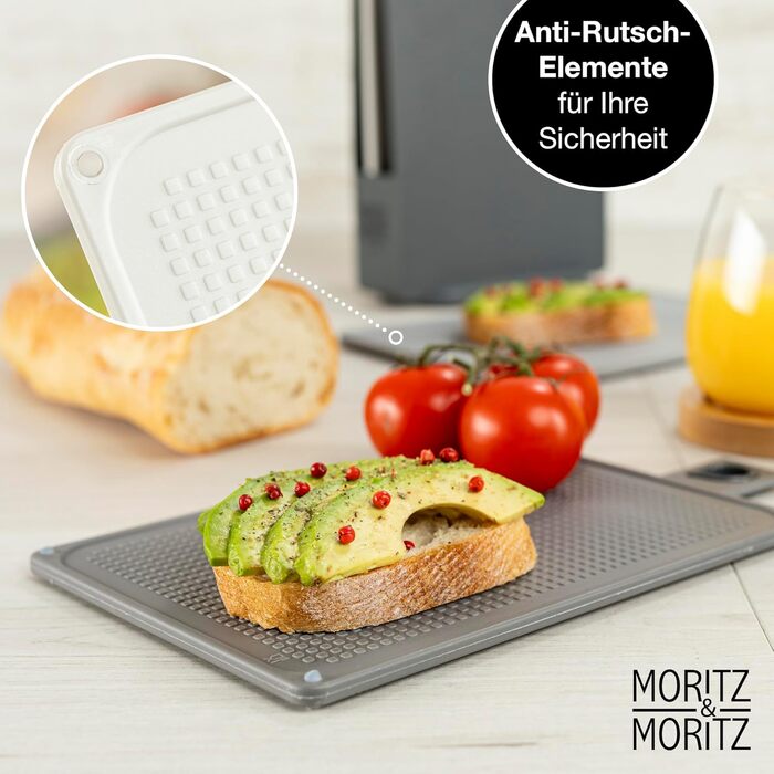 Набір кухонних дощок Moritz & Moritz 4 шт. 20,5×14,5 см, нековзні, з ручками для безпечного нарізання продуктів
