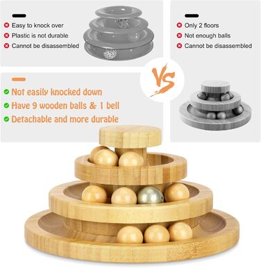 Інтерактивна іграшка для котів з бамбука, триповерхова крутиться, Smart Track Ball із дзвіночками для самостійних ігор