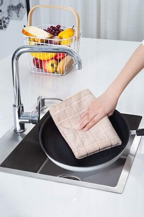 HYER KITCHEN мікрофіброві кухонні рушники – набір з 8 штук, м'які, супервбираючі, без ворсу, розмір 66x45 см, верблюжий колір, з візерунком «решітка»