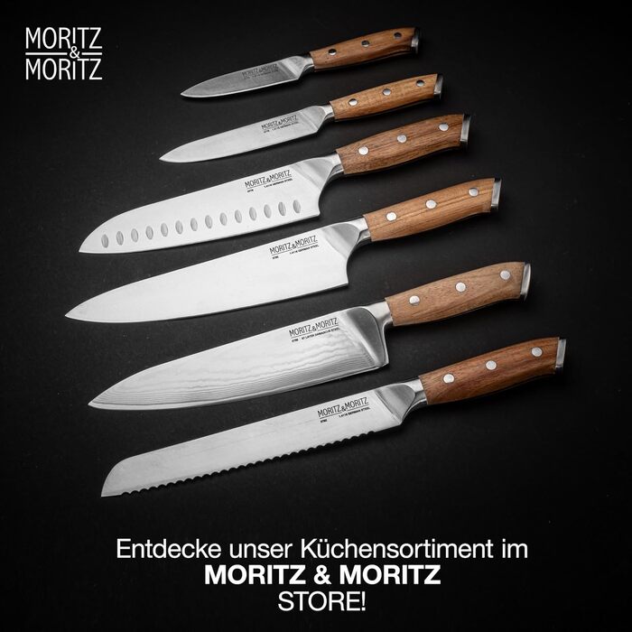 Професійний кухонний ніж Moritz & Moritz 20 см з дамаської сталі 67 шарів, японський шеф-ніж, гострий, ергономічна ручка з акації