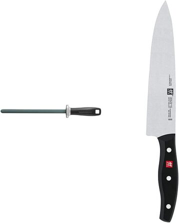 Керамічний мусат ZWILLING 23 см з чорної ручкою та кухонний ніж ZWILLING 20 см з широким лезом, чорний/сріблястий