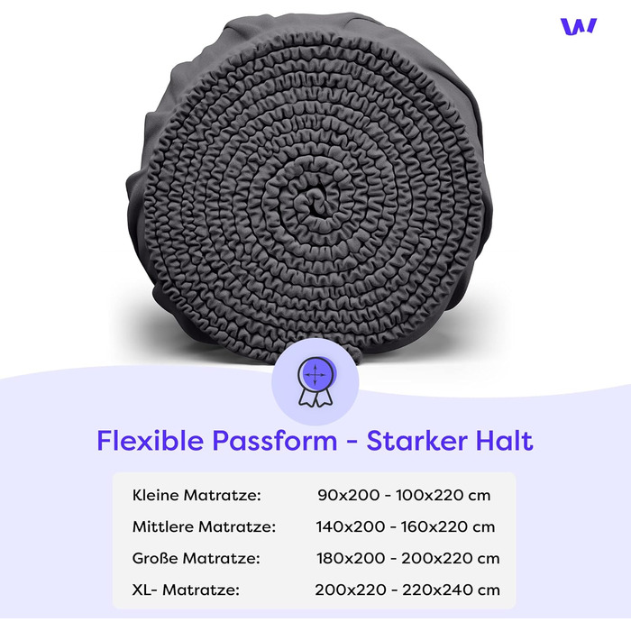Простиня на резинці Wolkenfeld для бокс-спрінг ліжка 180x200-200x220 см, до 40 см, преміум бавовна, антрацит