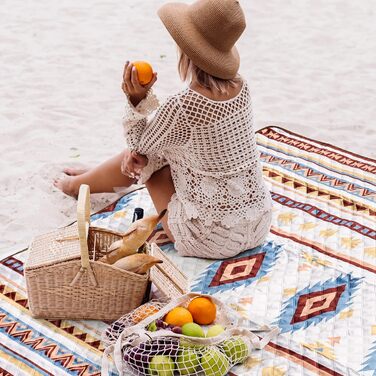 Пікнікова ковдра LARUTAN Boho 200x200 см, пляжна, водонепроникна, легка, складна, прана, для пляжу, кемпінгу, відпочинку, пікніка, барбекю, подорожей, зелена (беж, 200x300 см)