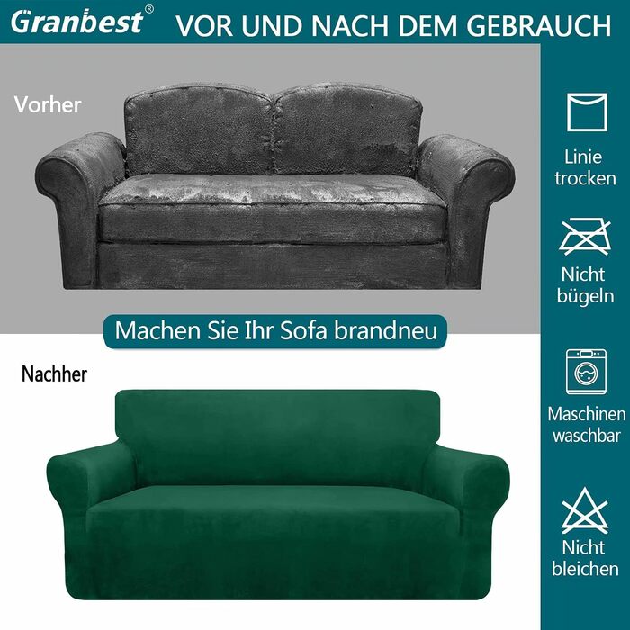 Чохол для дивана Granbest, оксамитовий, міцний, протиковзкий, для великого 4-місного дивана, захист від тварин, темно-зелений