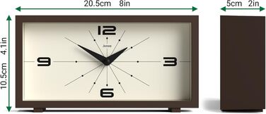 Настільний годинник JONES CLOCKS Odeon, сучасний прямокутний дизайн у ретро-стилі, для полиці, столу, каміна або тумбочки, коричневий