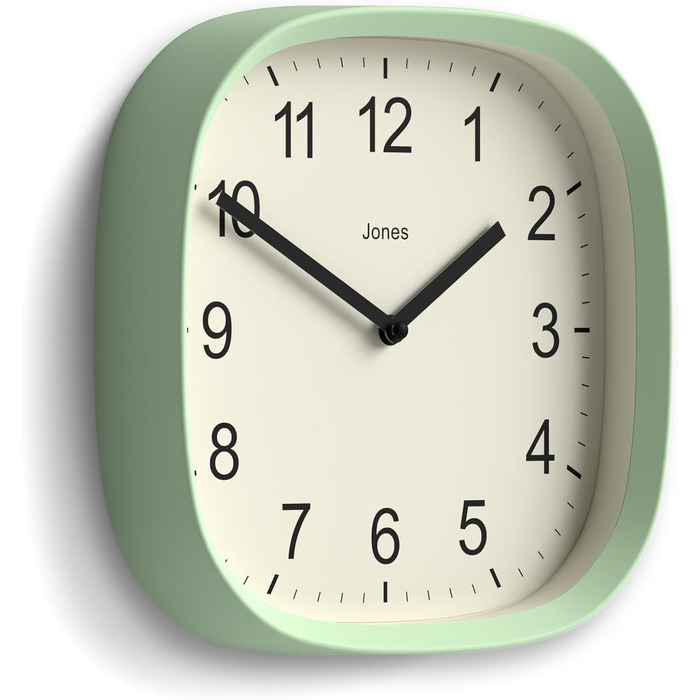 Квадратний ретро настінний годинник JONES CLOCKS Sprite, м'ятний, акрил, 25x25 см