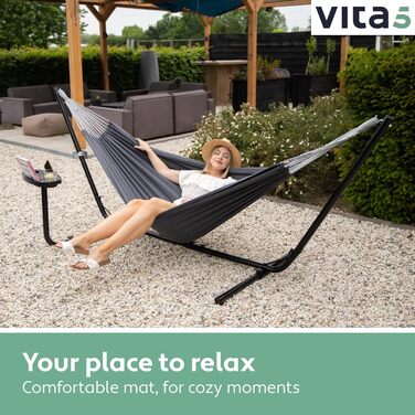 Гамак Vita5 з каркасом для двох, подвійний гамак для вулиці та дому, з сумкою, 200 кг, сірий, для саду, балкону, тераси