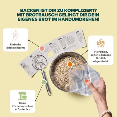 Набір для випікання хліба Brotrausch: 3 мікси по 400 г, форма, добавки та топінги, натуральний, веганський, зі спельтою і цільнозерновий