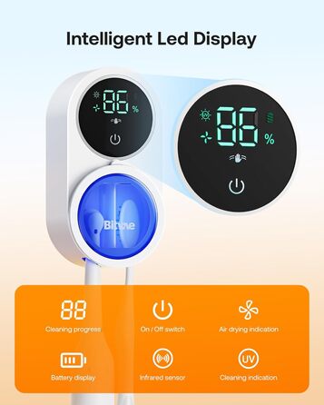 Очищувач зубних щіток з LED-екраном, сушінням та настінним кріпленням, білий, перезаряджуваний