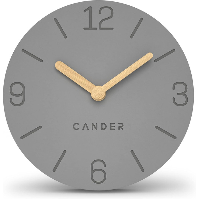 Настільний годинник Cander Berlin MNU 2615 H, сірий, безшумний, вінтажний, аналоговий, дерев'яні стрілки, MDF, 15 см, батарейковий