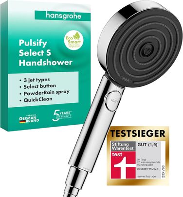 Душова лійка hansgrohe Pulsify Select S, 9 л/хв, EcoSmart, 3 режими, антикальк, хром, 105 мм