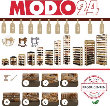 Дерев'яний винний стелаж MODO24 на 42 пляшки, органайзер для вина, натуральне дерево, розмір 102x63x25 см