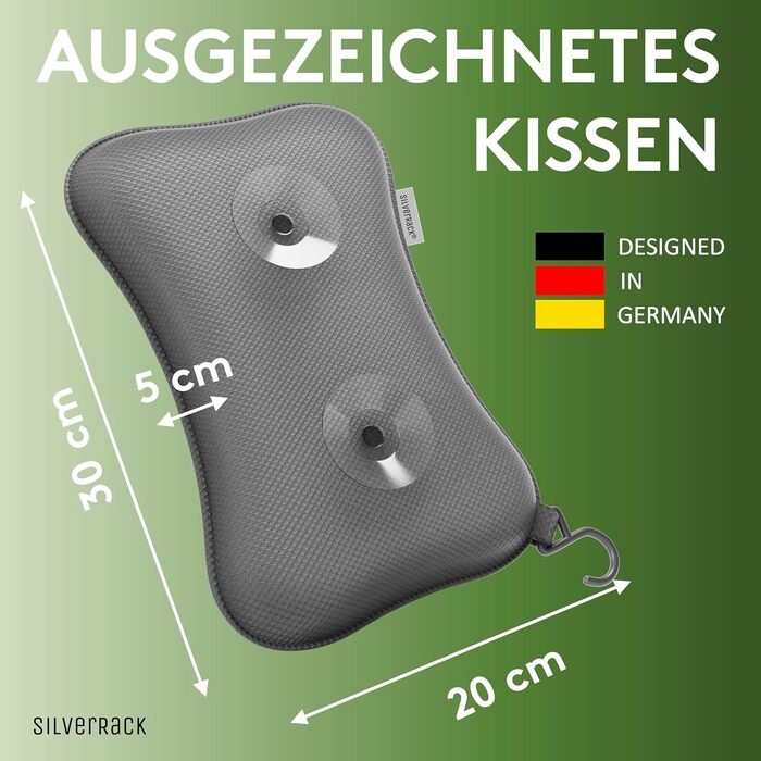 Подушка для ванни SilverRack MEDIUM-WEICH 3D, ергономічна, з присосками, сіра, мала