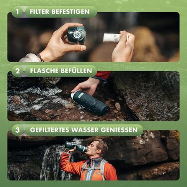 Пляшка-фільтр для води Naturbummler 750 мл, складна, з гачком, нейтральна до CO2, знищує 99,99% бактерій – для кемпінгу, виживання