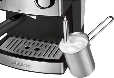 Еспресо-кавоварка Clatronic ES 3643, 15 бар, 1,6 л, 850 Вт, з нержавіючої сталі, парова насадка, знімний резервуар