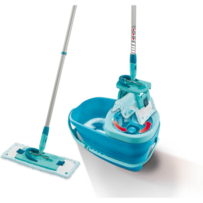 Leifheit CLEAN Twist M Ergo 2.0 – набір для прибирання: плоска швабра з мікрофібри для вологого догляду за паркетом, ламінатом і дерев'яною підлогою, система віджиму, Click-System, насадка Supersoft