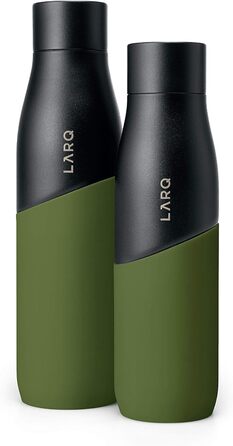 Бутилка LARQ Movement PureVis 950 мл, самочищувальна, нержавіюча сталь з силіконовим чохлом, UV-дезінфекція, легка, ударостійка, зберігає прохолоду води, для спорту, бігу, туризму, чорна/сосна