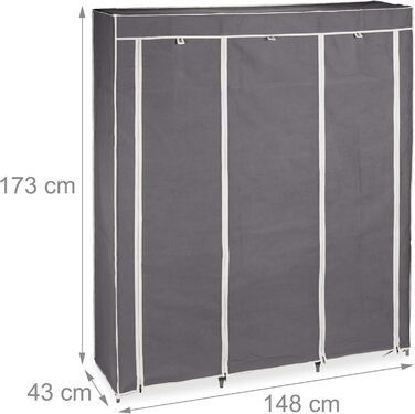 Тканинна шафа Relaxdays з 9 полицями та 2 штангами, 173x148x43 см, для одягу, складна, антрацит, для кемпінгу та підвалу