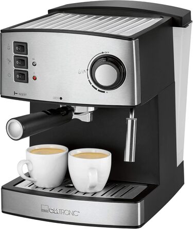Еспресо-кавоварка Clatronic ES 3643, 15 бар, 1,6 л, 850 Вт, з нержавіючої сталі, парова насадка, знімний резервуар