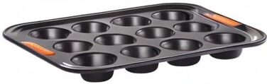 Форма для мафінів Le Creuset на 12 шт, антипригарна, з вуглецевої сталі, стійка до закваски, антрацит/помаранчева