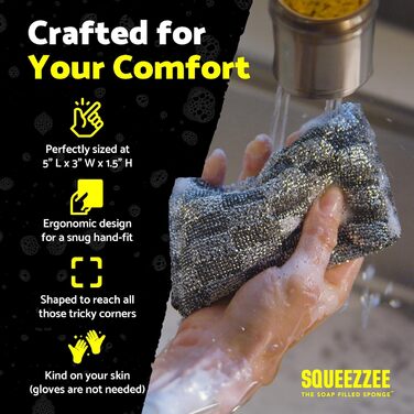Губки Squeezzee з миючим засобом, двосторонні, стійкі до подряпин, для кухні та дому, 6 шт, до 300 використань