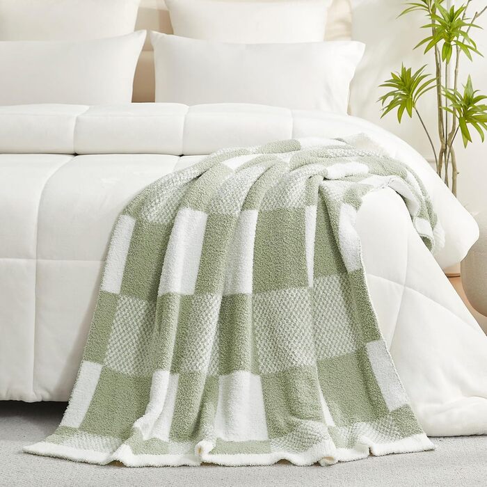 Плед Snuggle Sac в клітинку, салатовий, мікрофібра, флісовий, теплий, м'який, двосторонній, для дивана, крісла, ліжка, 127x152 см