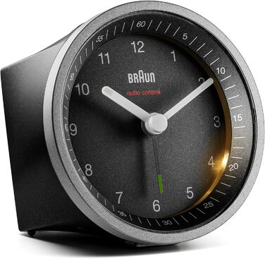 Будильник Braun BC07SB-DCF аналоговий з радіокеруванням, підсвіткою, тихим механізмом, функцією дрімоти, чорний/сріблястий, для центральноєвропейського часу (MEZ/GMT+1)