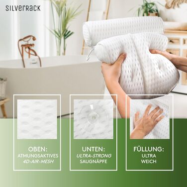 Подушка для ванни SilverRack MEDIUM-WEICH, біла, 4D, ергономічна, з присосками – аксесуар для ванни, ортопедична подушка для шиї