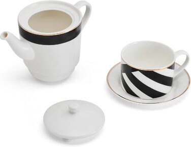 Порцеляновий чайний сервіз Mikasa Luxe Deco для однієї особи, з чайником, чашкою та блюдцем, компактний, підходить для посудомийної машини