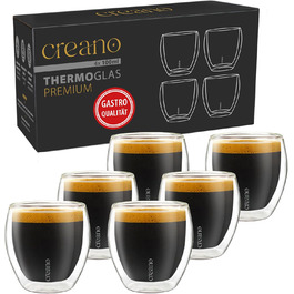 Набір склянок Creano PREMIUM 100 мл подвійні стінки, 6 шт, термоскло, для еспресо, гастрономічна якість, можна мити в посудомийній машині, новинка 2024