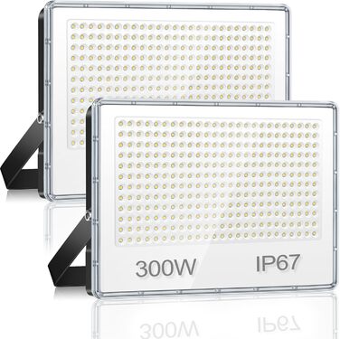 Світлодіодний прожектор для вулиці 300W, 30000 Лм, IP67, холодне біле світло 7000K, надяскравий водонепроникний LED ліхтар для складу, саду, гаража, двору, фабрики, парковки (2 шт.)