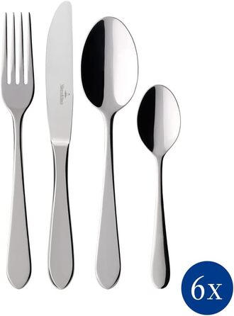 Набір столових приборів Villeroy & Boch Oscar, 30 предметів, нержавіюча сталь, срібло/платина, для сервірування, можна мити в посудомийній машині