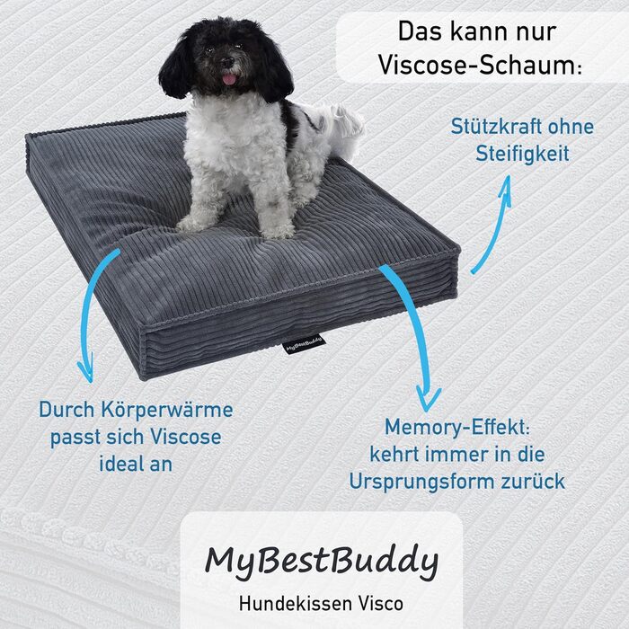 Лежак для собак MyBestBuddy Visco, сірий, 70x50 см, ортопедичний, з POSO-Cord тканиною, в'язкопружна піна, знімний чохол, праний при 40°C, для малих порід