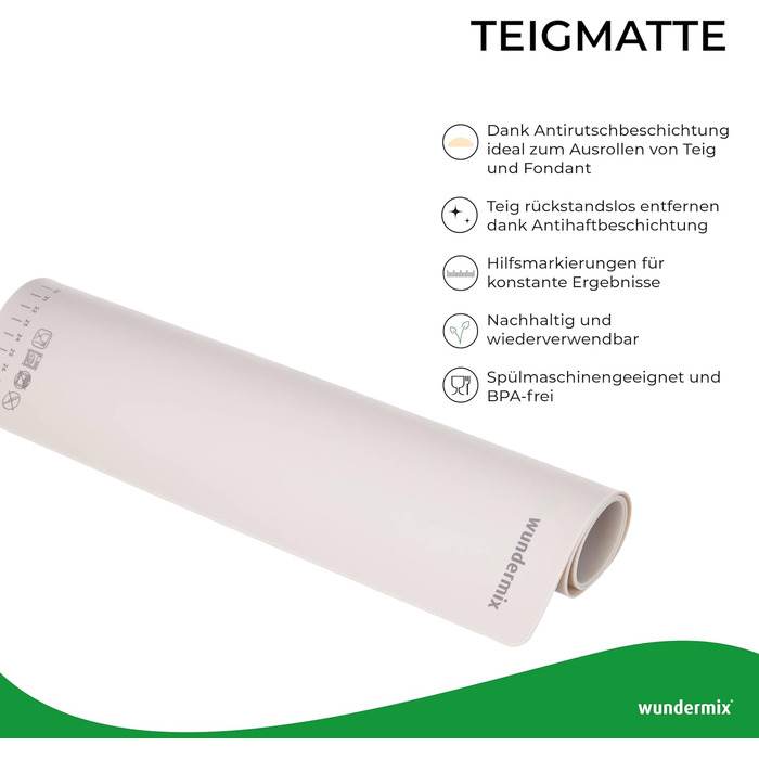 Силіконова килимок для тіста Wundermix WunderMat 60x40 см з розміткою, антипригарна та нековзка підкладка для випічки