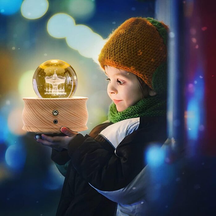 Музична шкатулка JOIENDY з кришталевою кулею 3D, обертається на 360°, 70 мм, подарунок для декору, на Різдво, день народження, для мами, на День святого Валентина