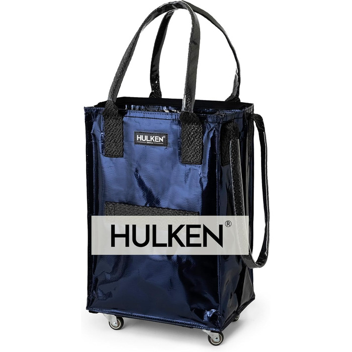 HULKEN — багаторазова сумка-візок на колесах, 30 кг, компактна, складана, міцні ручки, з блискавкою, темно-синя, розмір S