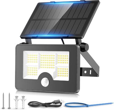 Сонячний LED прожектор для вулиці з датчиком руху, 122 LED, 4 режими, USB, акумулятор 2200 мАг, IP65, світильник на паркан для саду