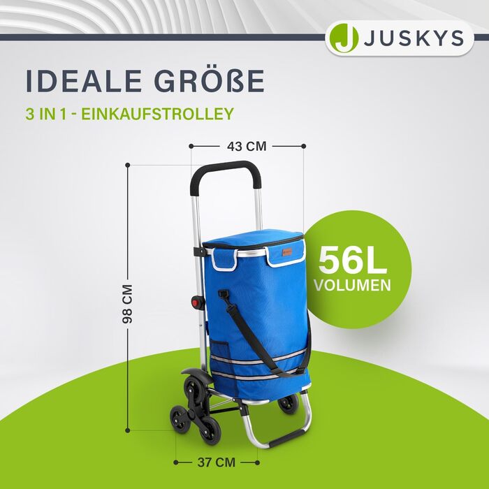Сходовий візок для покупок Juskys 3в1, 56 л, складний, темно-синій