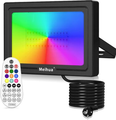 Світлодіодний RGB прожектор MEIHUA 60W з пультом, IP66, 10 кольорів, 12 режимів, таймер, для саду, ландшафту, вулиці