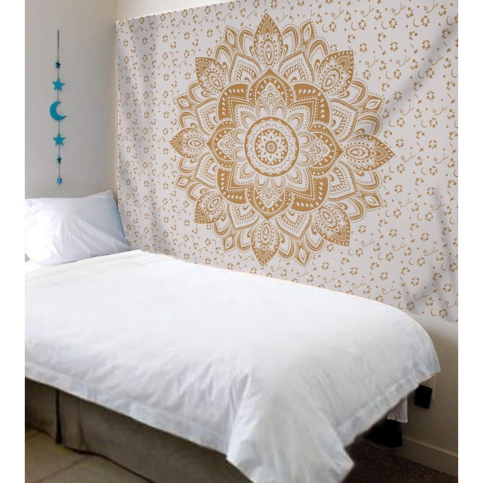 Омбре гобелен Mandala синьо-золотий, багатобарвний, 85x89 дюймів, настінний декор у стилі бохо, гіпі килим, текстиль для дому