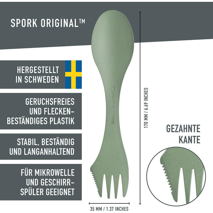 Набір ложка-вилка-ніж Light my Fire Spork Original 3-в-1 для кемпінгу, 4/10 шт, біопластик, BPA-free