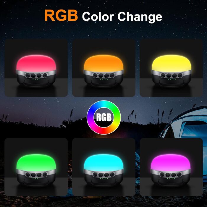 LED кемпінговий ліхтар 10400mAh, акумуляторний, RGB підсвітка, плавне затемнення, магніт, гачок, для дому, вулиці, кемпінгу, намету, аварійного освітлення