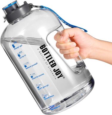 Спортивна пляшка для води 3,5 л з мірною шкалою, герметична, BPA-free, з ручкою та щіткою для очищення, для фітнесу та офісу (біла, 3785 мл)